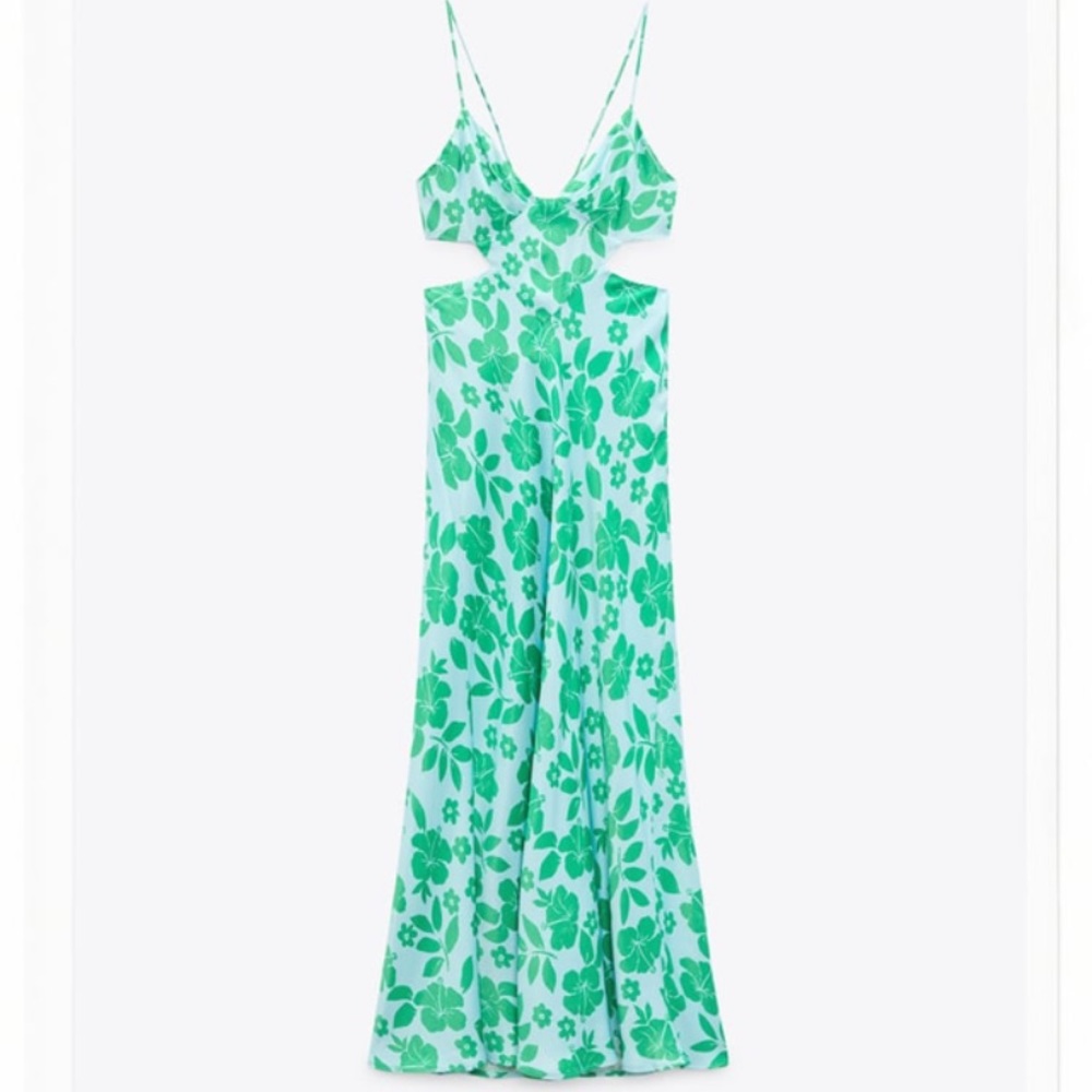 Zara Floral Satin Effect Cut out Dress